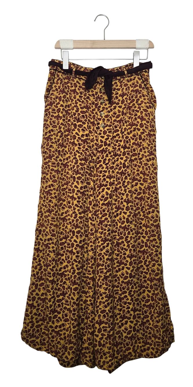 Free People Leopard Pants Size 6 Boho Viscose Bennie Wide Leg Button Fly Print